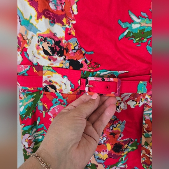 Adrianna Papell Red Floral Dress Size 6 - Picture 4 of 8